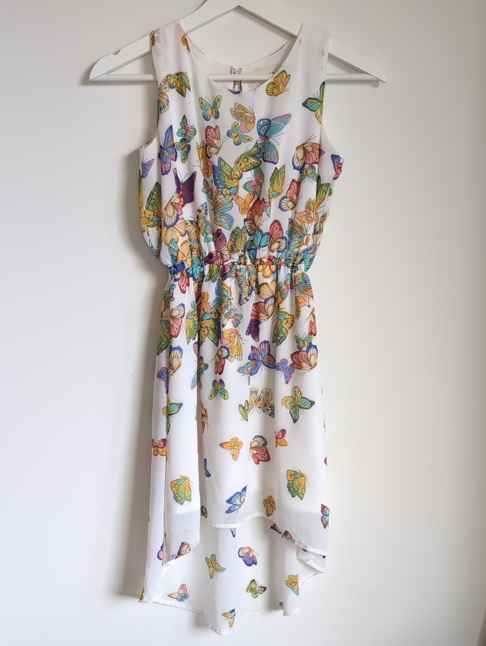btween White Sleeveless Dress with Colorful Butterfly Print